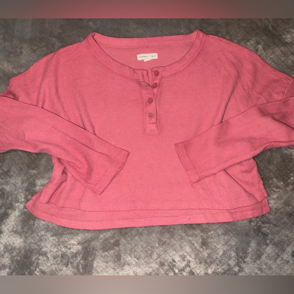 Aeropostale Coral Cropped Henley Top